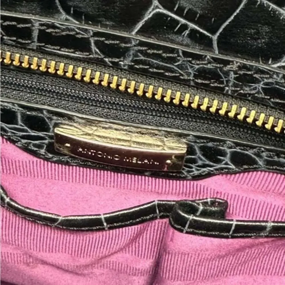 ANTONIO MELANI Black Crocodile-Embossed Satchel